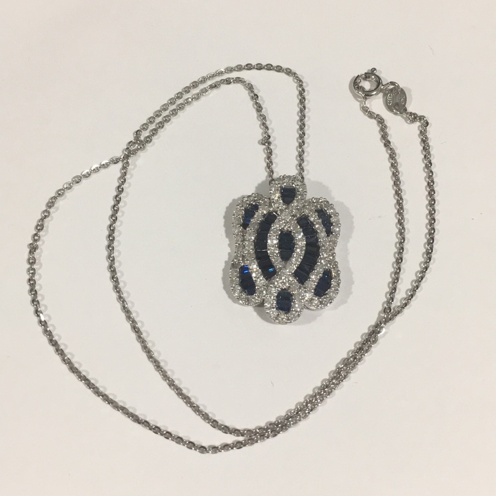 14k White Gold Diamond ๐ & Sapphire Pendant - Picture 6 of 6